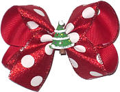 Medium Red Glitter with White Dots and Christmas Tree Miniature Double Layer Overlay Bow